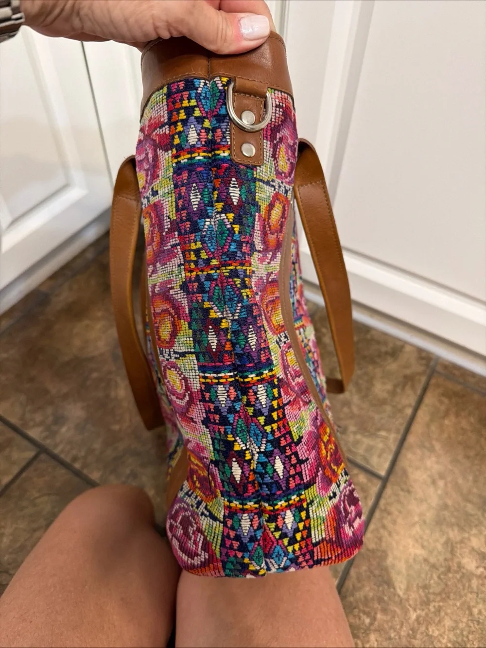 Handmade Guatemalan Fabric And Leather Tote Shoulder Nena Huipil - Picture 11 of 12